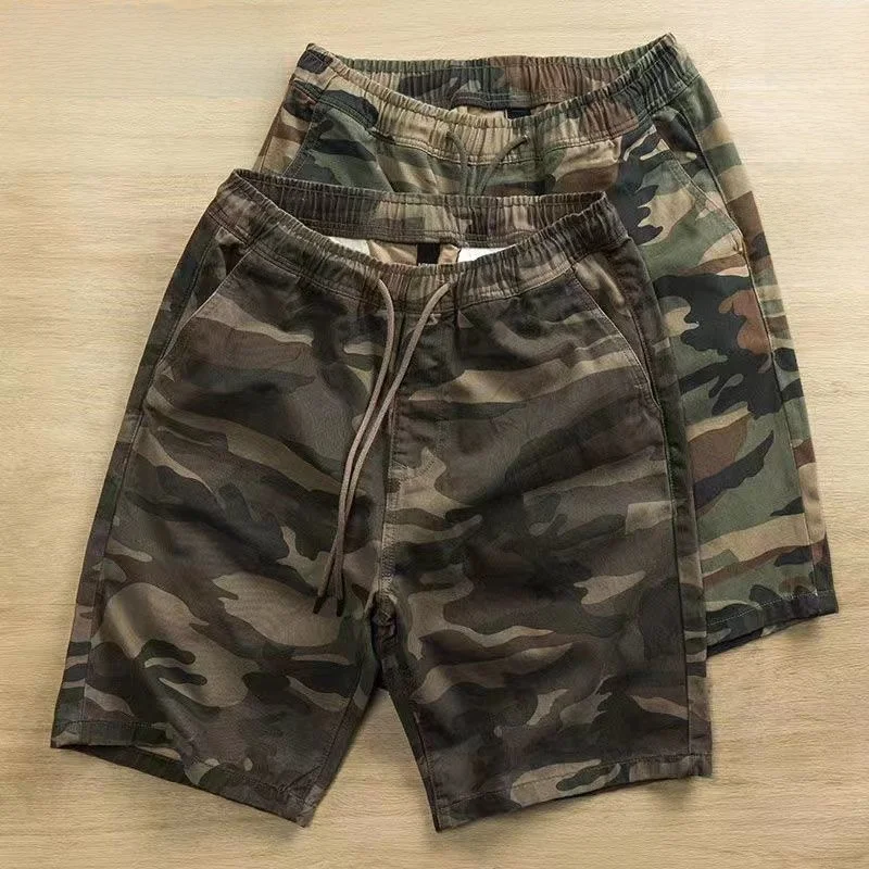 

Summer Casual Workwear orts Men's Elastic Waist Dstring Five-Quarter Loose Work Camouflage Pants Leisure Sports Mid-Pants