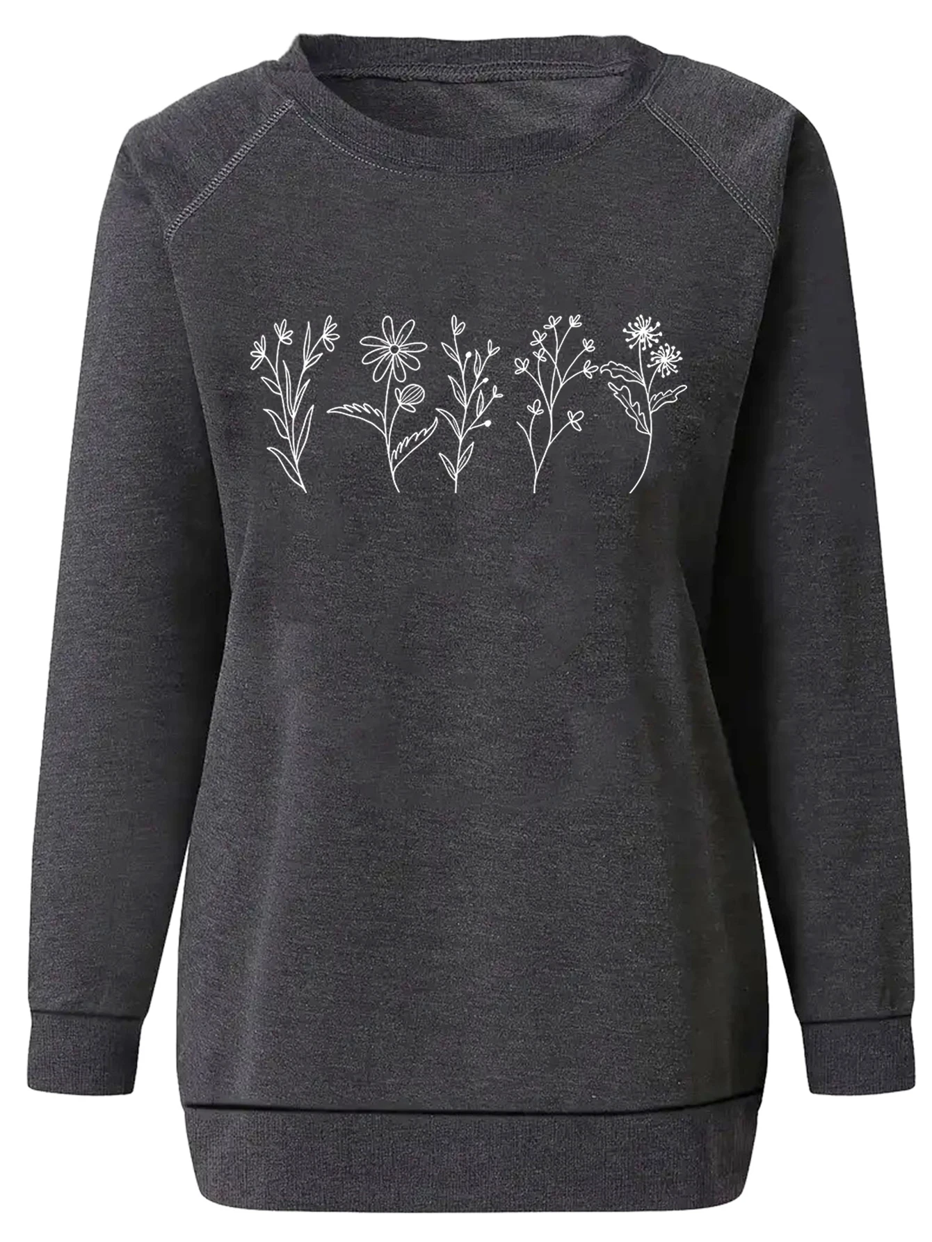 Wildflower print sweatshirt crew neck casual sweatshirt autumn and winter women's shoulder hoodie