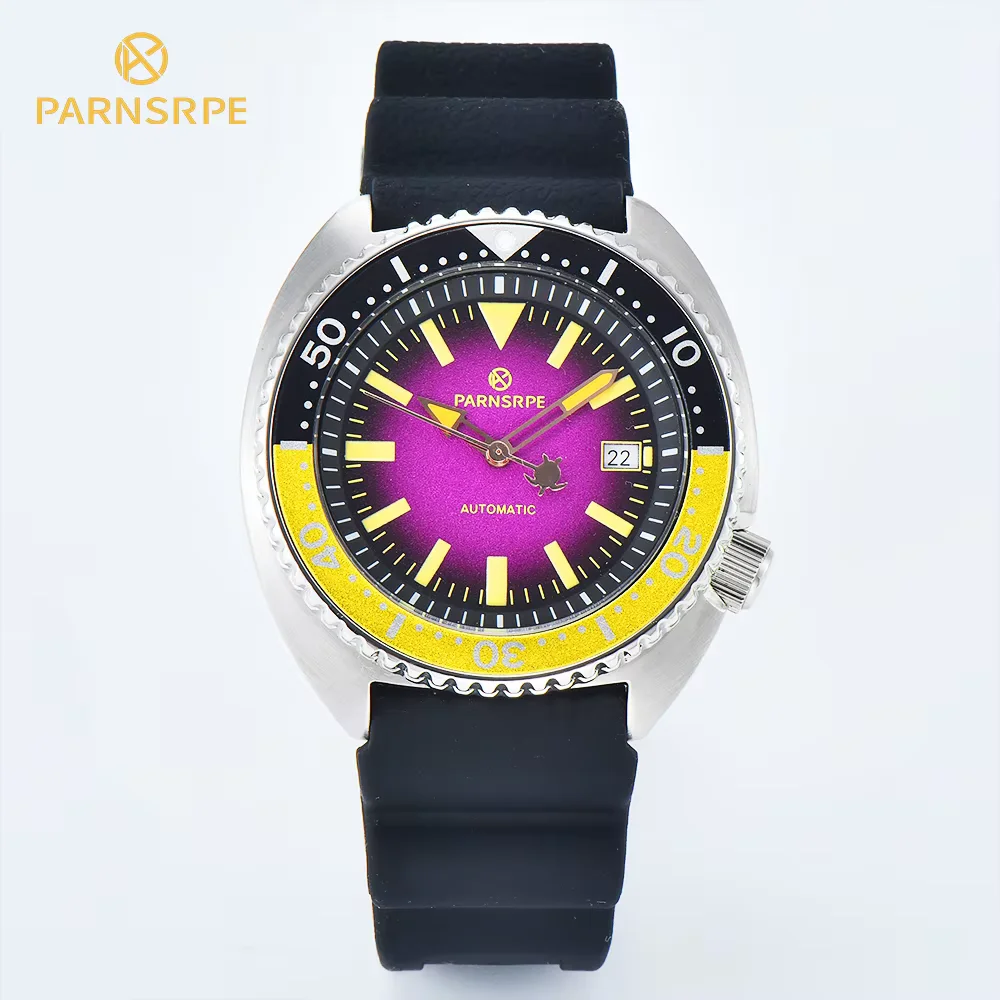 PARSRPE Luxury Abalone Diving Watch NH35 Automatic Movement Purple Clean Dial Men's Mechanical Watch