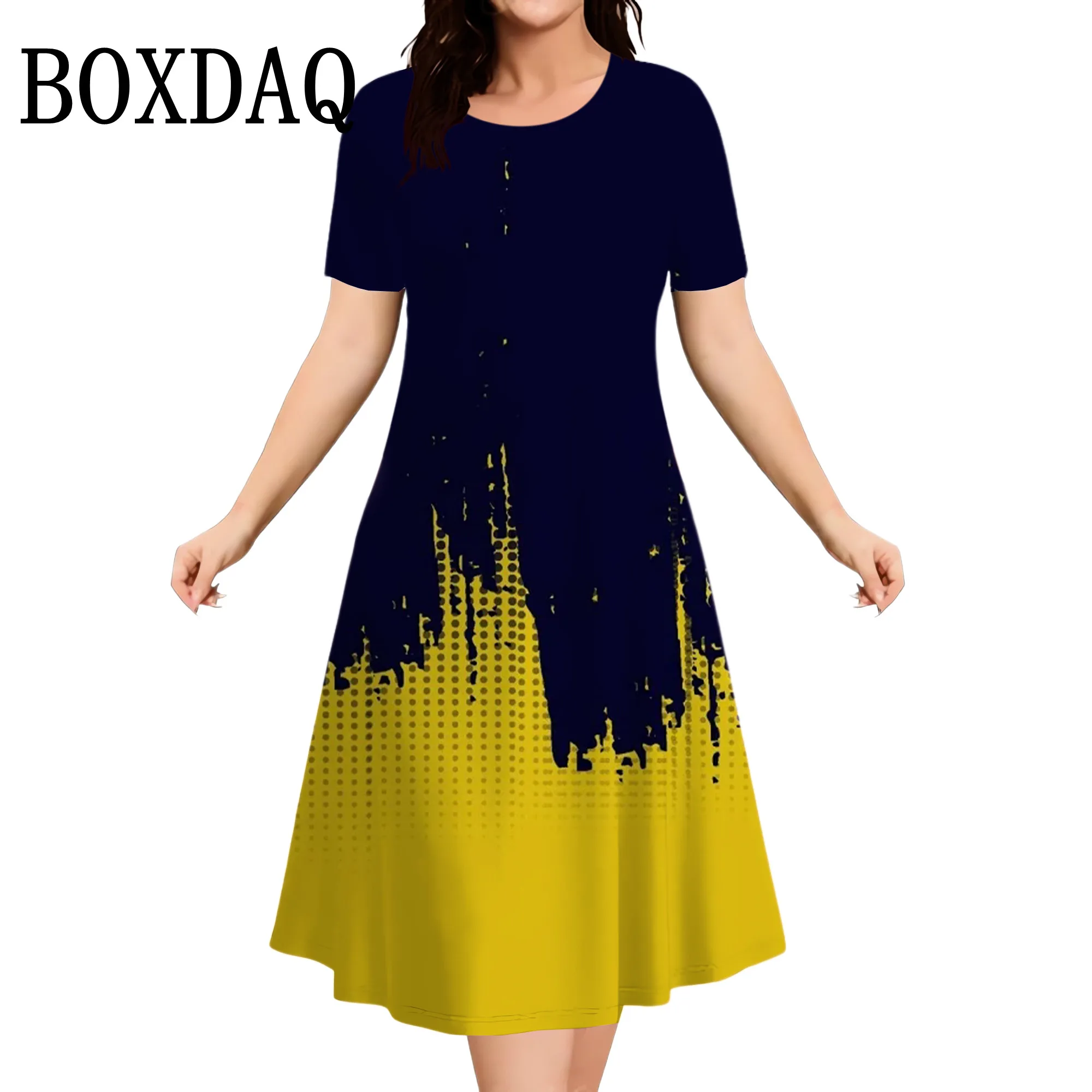 

Women Plus Size Summer Dresses 3D Gradient Printed Short Sleeve Loose A-Line Dress Oversized Women Clothing Elegant Ladies Dress