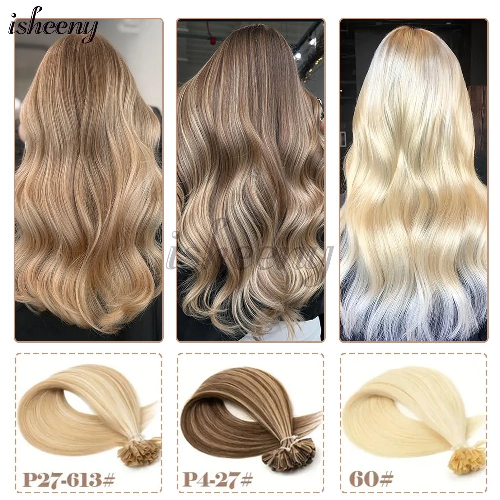 Isheeny Nail U Tip Hair Extensions Natural Straight Kertain Human Hair Extensions 12-20 Inches 30g/pack for Women