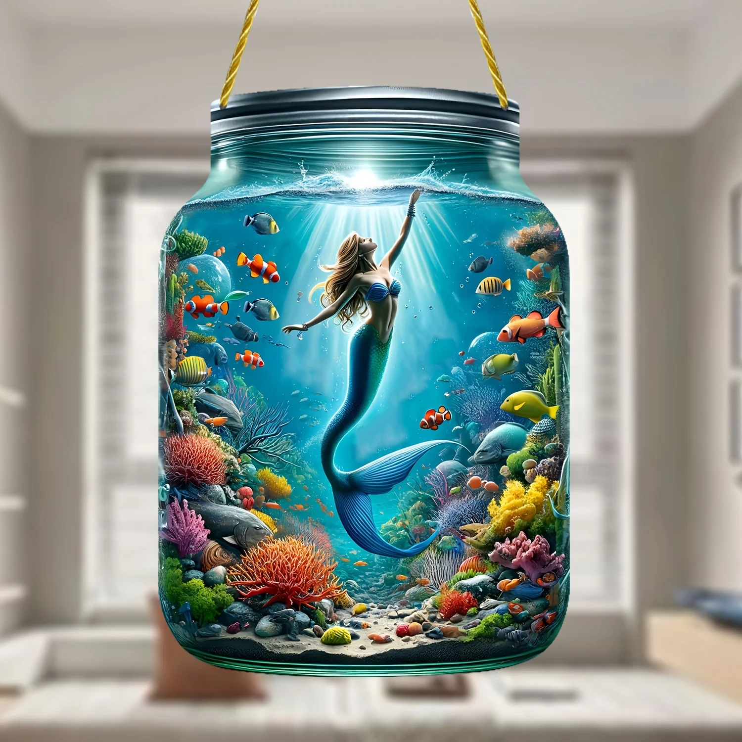 Mermaid transparent mason jar,underwater world,acrylic pendant,decorative signage for bedroom,living room,doors windows patio