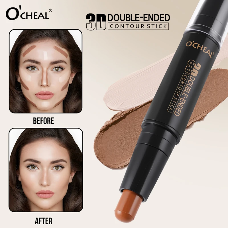 Double-headed contouring and highlighting stick, integrated facial brightening and shading pen, and under-eye contouring pen