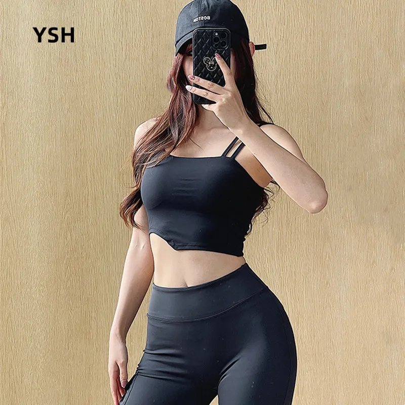 

YUSHUHUA Irregular Yoga Bra Women Shockproof Gather Sports Bra Gym Fitness Bra Tops Breathable Pilates Training Underwear