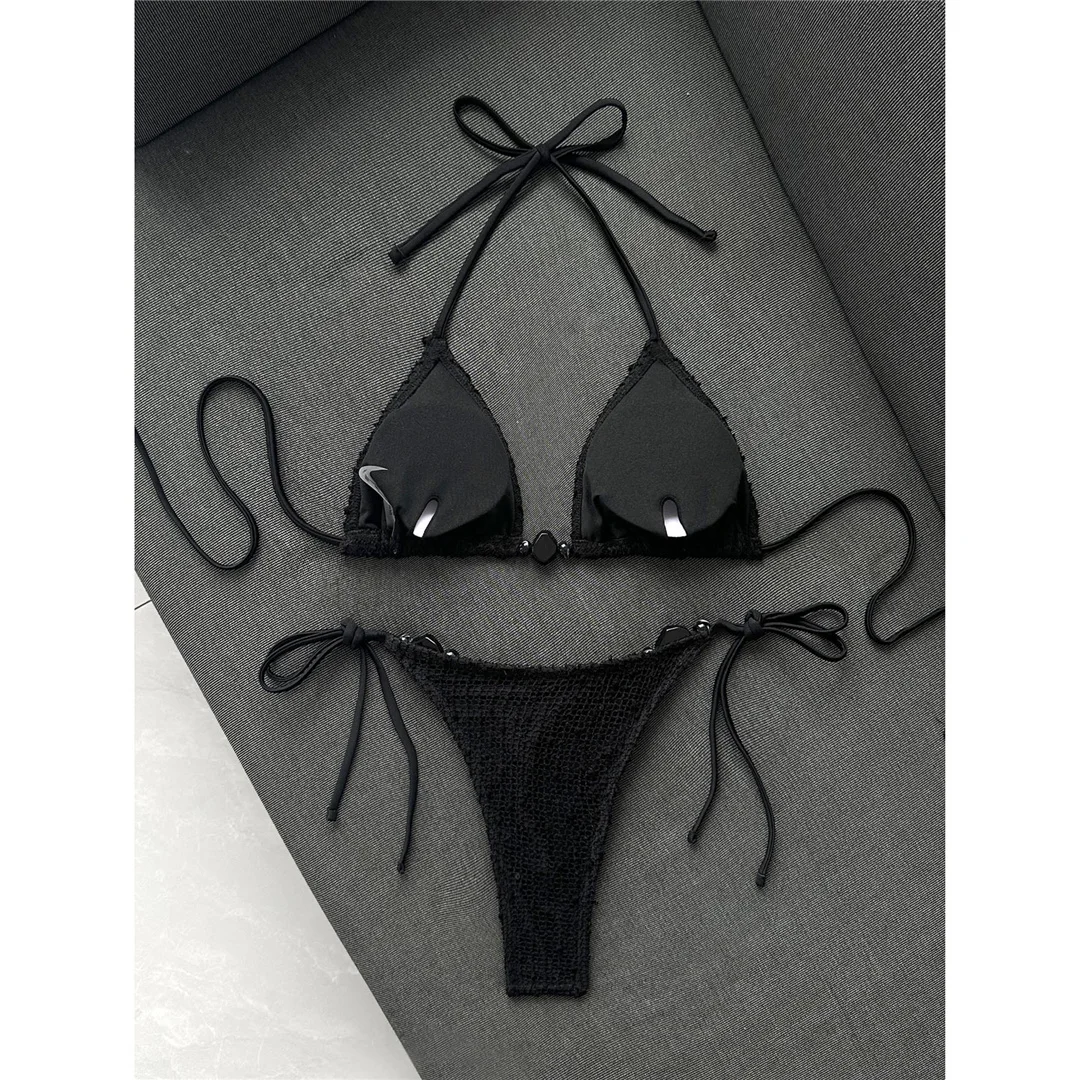 Halter-Netz-Bikini, Damen-Badebekleidung, zweiteiliger Bikini, hoch geschnittene Beine, gepolsterter Badeanzug, Badeanzug, Schwimmbekleidung V8339 – Detail 11