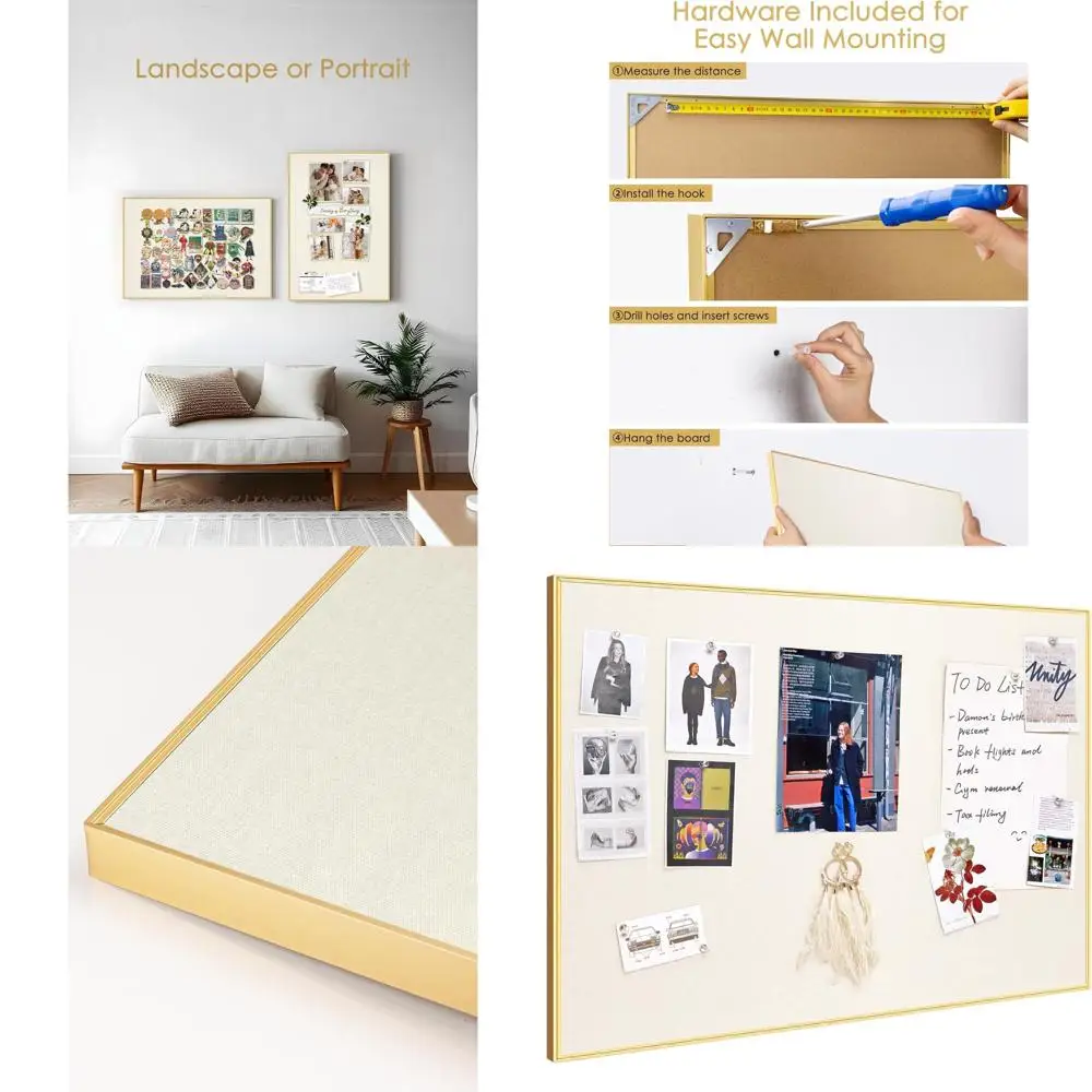 Quadro de Cortiça Branco Aveia 20x30 Polegadas com Moldura Dourada e 10 Alfinetes