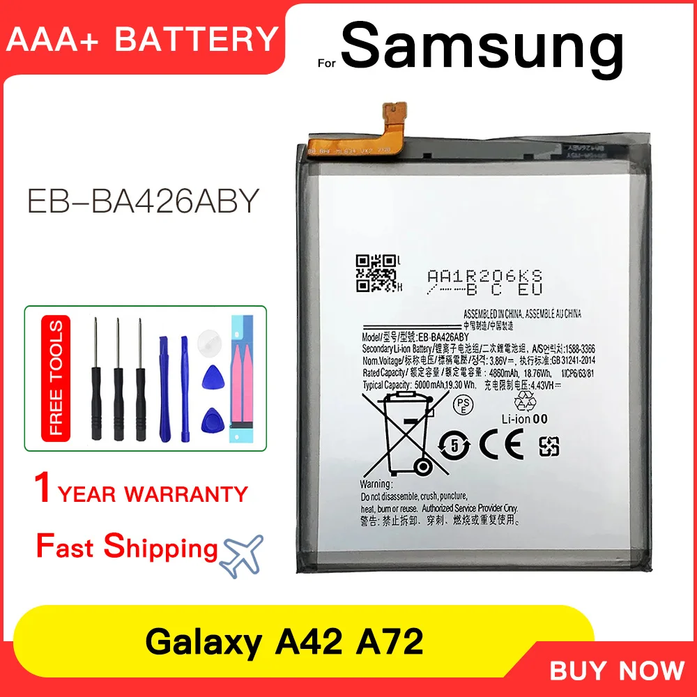 

Genuine New Battery For Samsung Galaxy A32 A42 5G A72 Replacement Li-ion Bateria 5000 mAh EB-BA426ABY Batteria+Tools