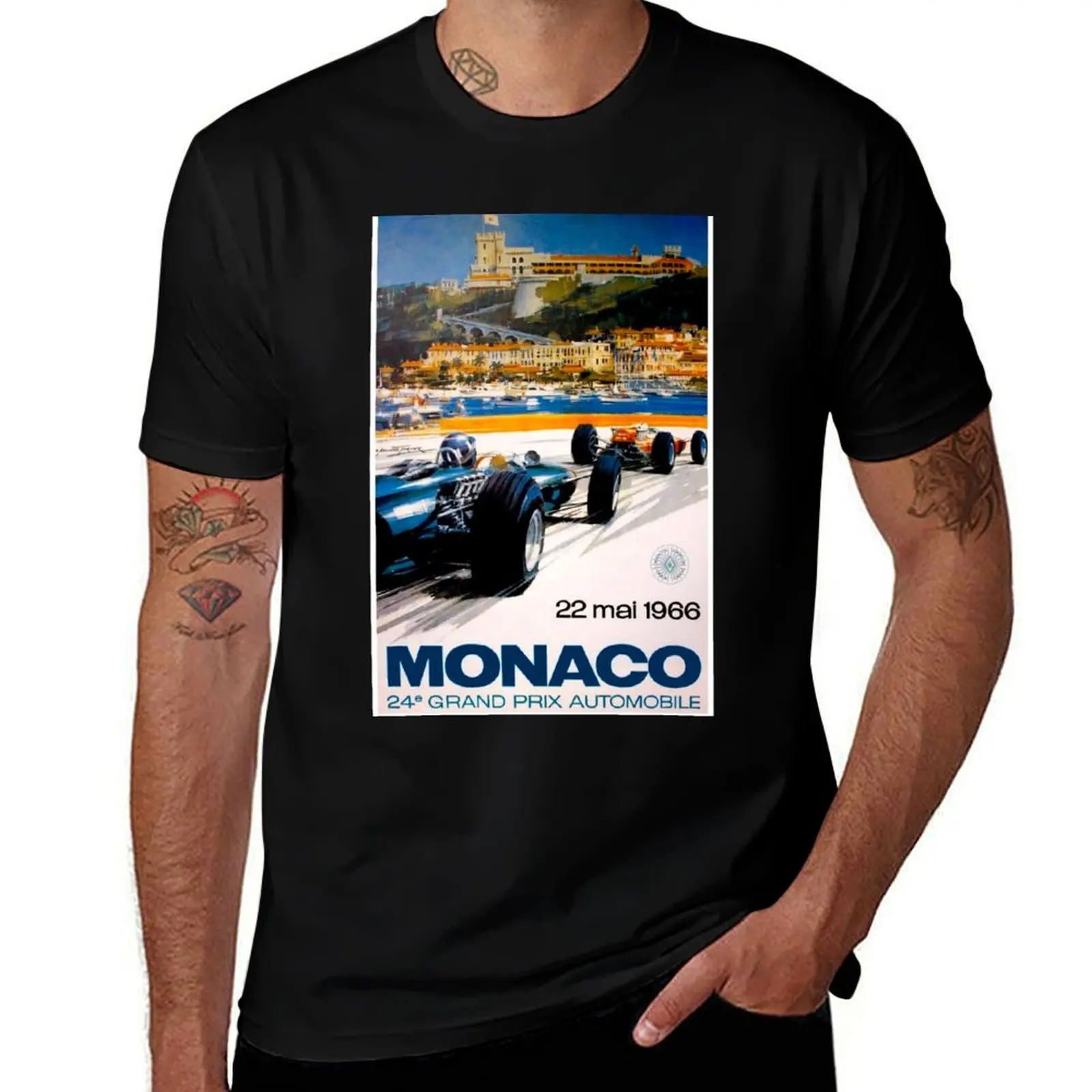 

MONACO GRAND PRIX; Vintage 1966 Auto Racing Print T-Shirt summer shirt fashion shirts Short sleeve tee anime shirts men