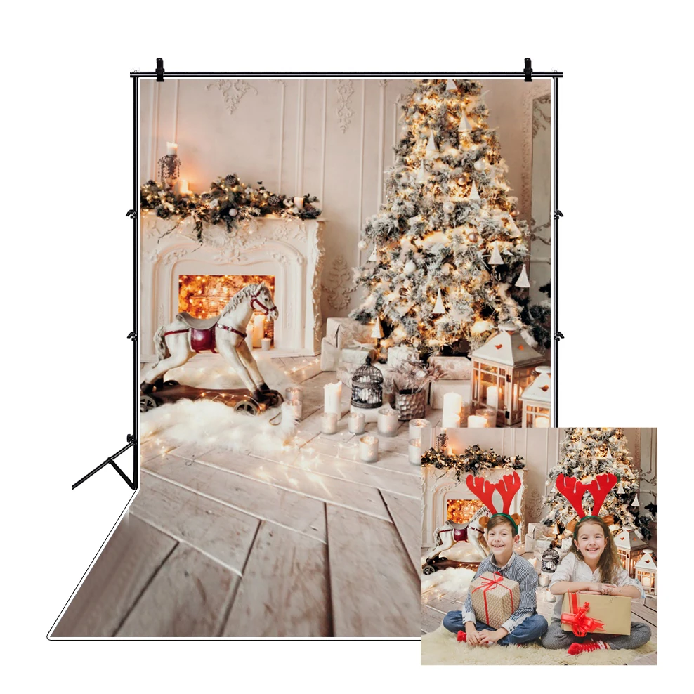 Winter Xmas Decro Backdrops Pine Snow Baby Toys Window Sill Merry Christmas Wood Board Photography Background For Photo Studio