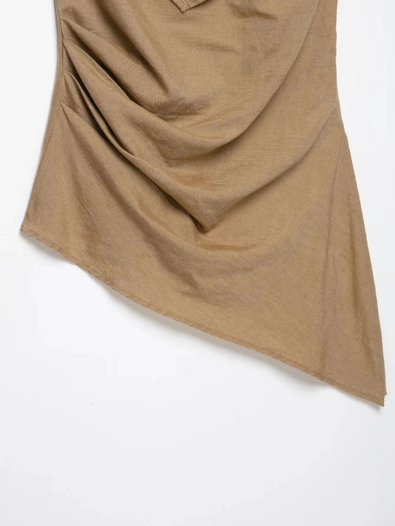 KONDALA Vintage Khaki Einfarbiger Damenanzug, Neckholder Ärmellos Rückenfrei Plissiert Schmal Geschnittene Weste, Weite Hose, Modische Elegante Sets für Herbst 2026 – Detail 12