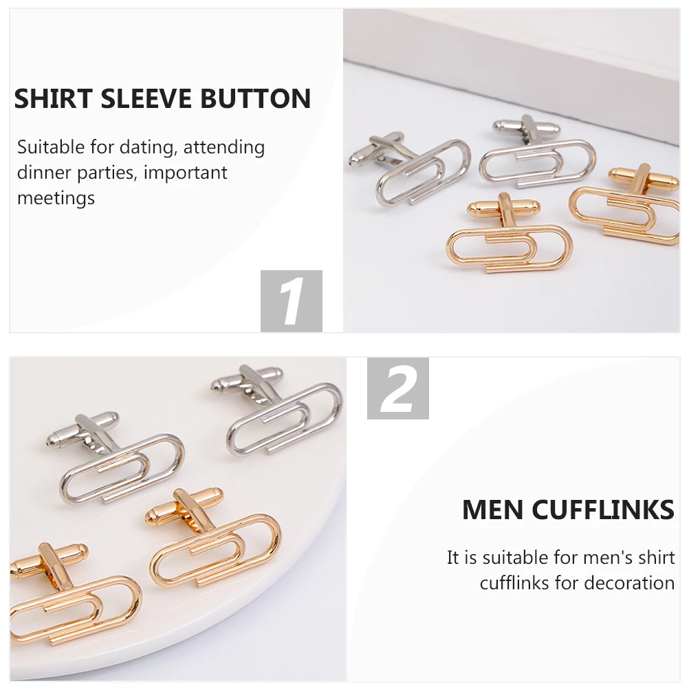 

2 Pairs French Cufflinks Shirt Sleeve Button Paper Clip Men Jewelry Accessory Copper Clothing Accessories Man