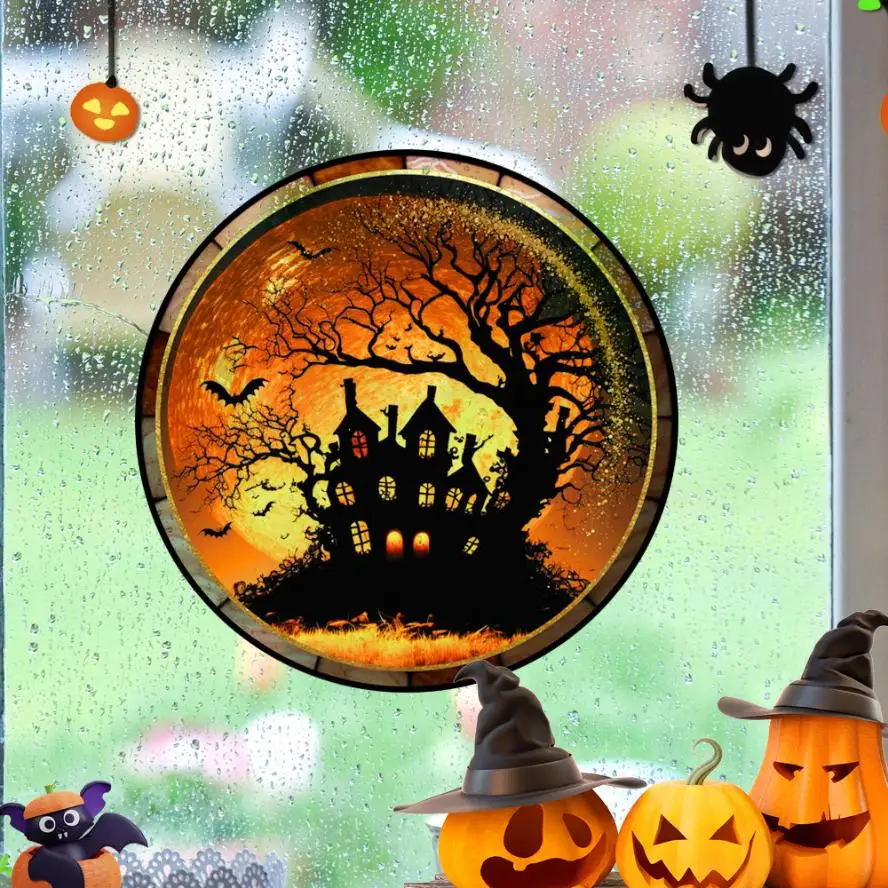 1 Stück Halloween Home Party Dekoration gebeizt Horror Schloss Katze statische PVC Fensterglas Aufkleber kleberfrei dekorativ