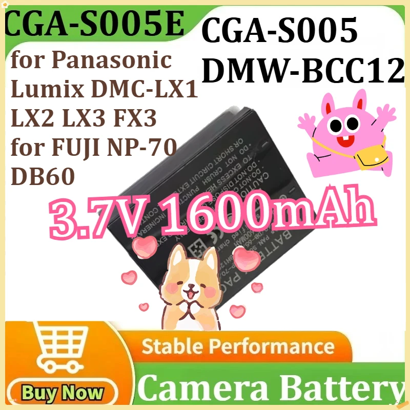

CGA-S005E S005 DMW-BCC12 Battery Batteries for Panasonic Lumix DMC-LX1 LX2 LX3 FX3 For FUJI NP-70 DB60 Camera 3.7V 1600mAh