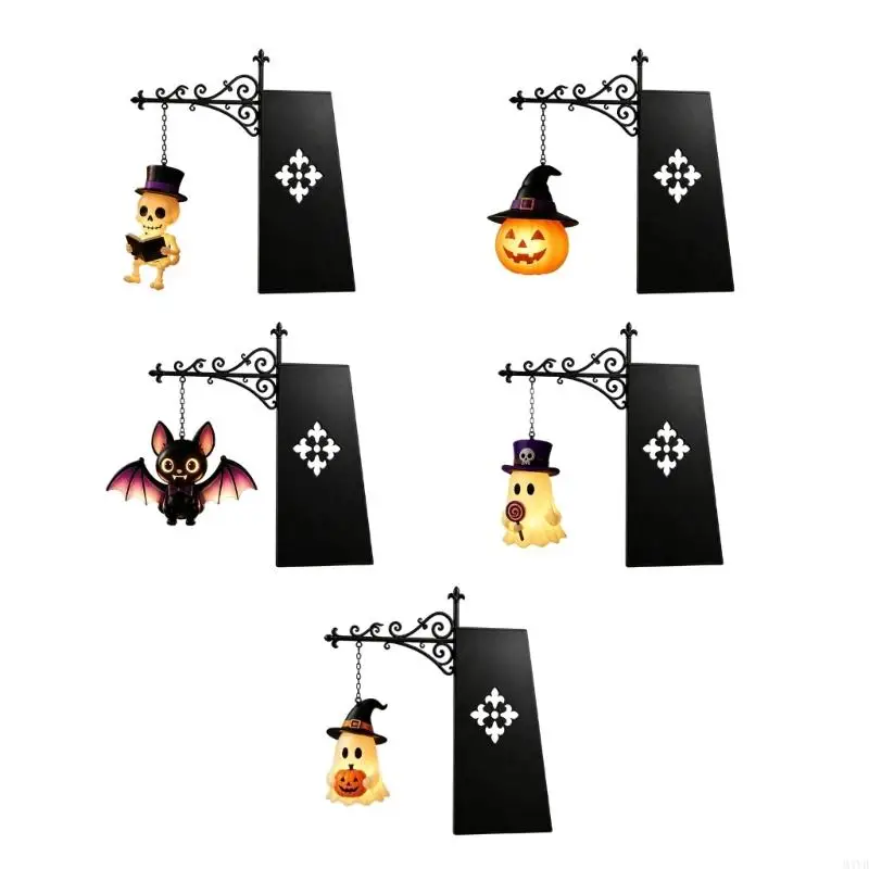 Halloween Hanging Night Light Sign with Soft Amber Light, Metal Plaque Accent Decor for Shelf, Desk, Bedside, or Entryway M4YD
