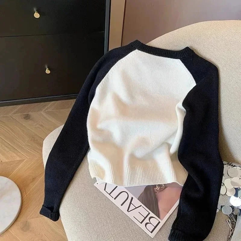 Letter Embroidery Pullover Sweater New 2024 Spring Autumn Women Round Neck Long Sleeve Knitwear Jumper Female Casual Design Tops