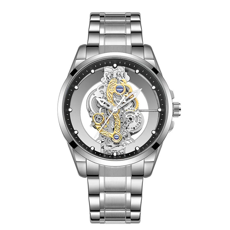 UTHAI CQ225 Fashionable Men watch double-sided transparent hollow quartz watch waterproof night light watches for men