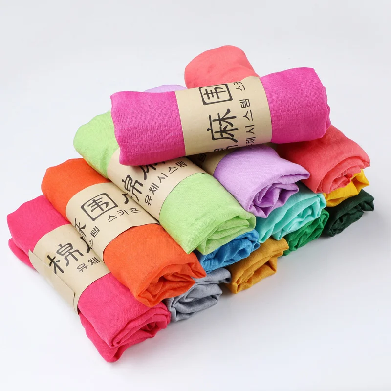 Soft Cotton Linen Scarf Shawl Women Muslim Hijab Long Headscarf Scarves Elegant Female Solid Color Large Shawl Wraps Accessories