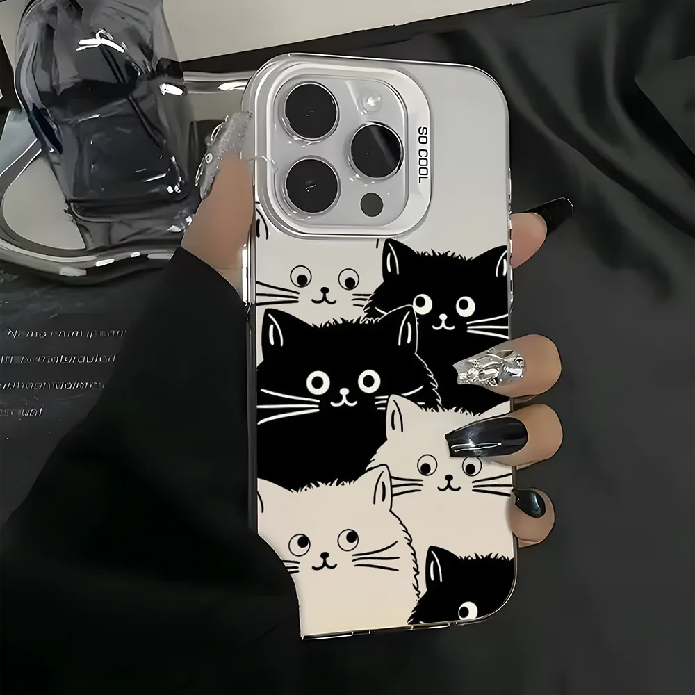 

Cute Cartoon Black Cat Phone Case For iPhone 16 15 14 13 12 11 Pro Max White Ultra-thin Soft Candy Abrazine Funda