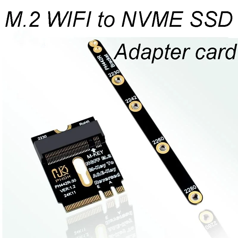 Mini PCs M.2 A E Key to NVMe SSD Adapter Caliper WiFi Slot to PCIe 4.0 X4 Converter Aluminum Heatsink for Laptops Expansion Card