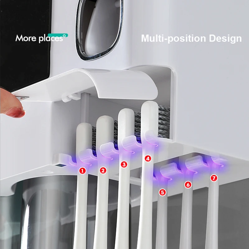 Multifunction Magnetic Toothbrush Holder With Cups Bathroom Accessories Set Automatic Toothpaste Dispenser Squeezer Storage Rack