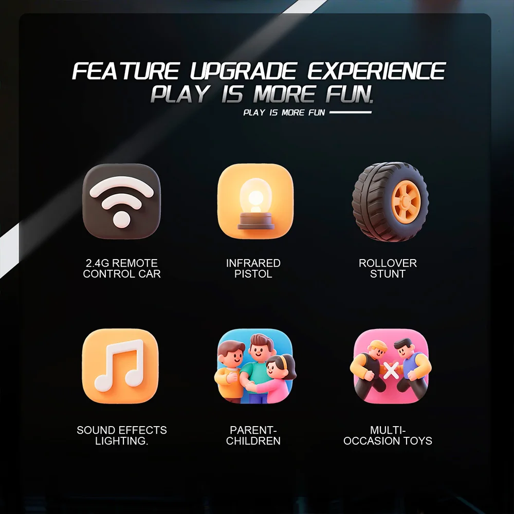 

9IMOD 4CH 3IN1 RC Racing Car 2.4G IR Remote Control Stunt with Shooting Rollover 4 Points Blood Bar 7M Shooting Distance 30M