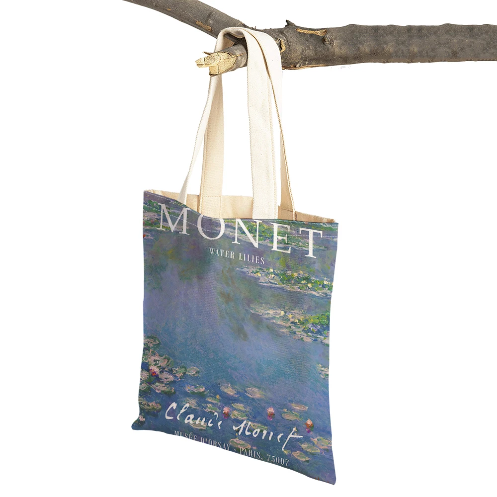 Monet Mountain Shopping Bag Double Print Eco Casual Shopper Bags Lady Linen Tote Children Gift Women Shoulder Handbag