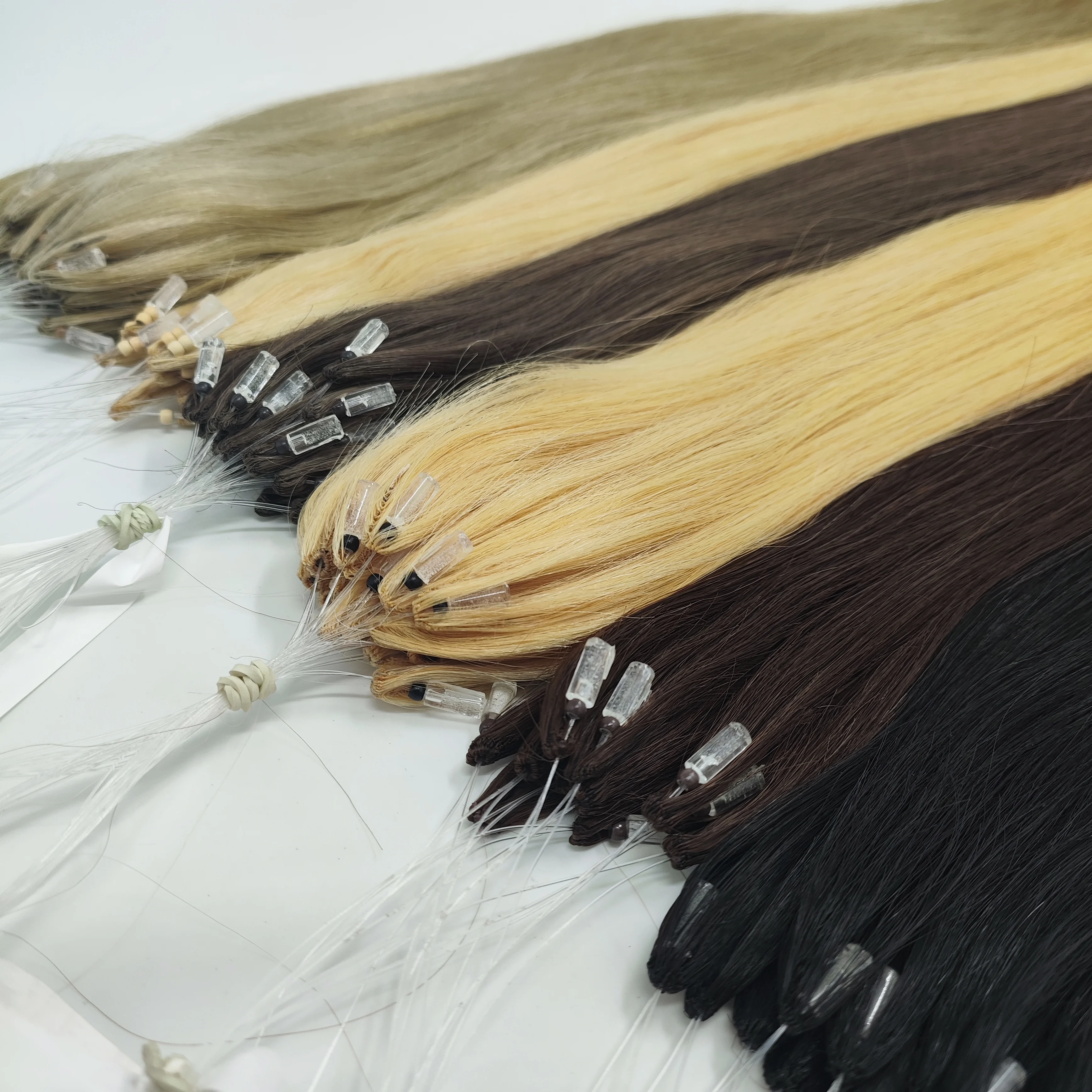 100 شعر بشري بكر عالي الجودة، شعر هندي خام مزدوج الجودة، وصلات شعر ريشة H6