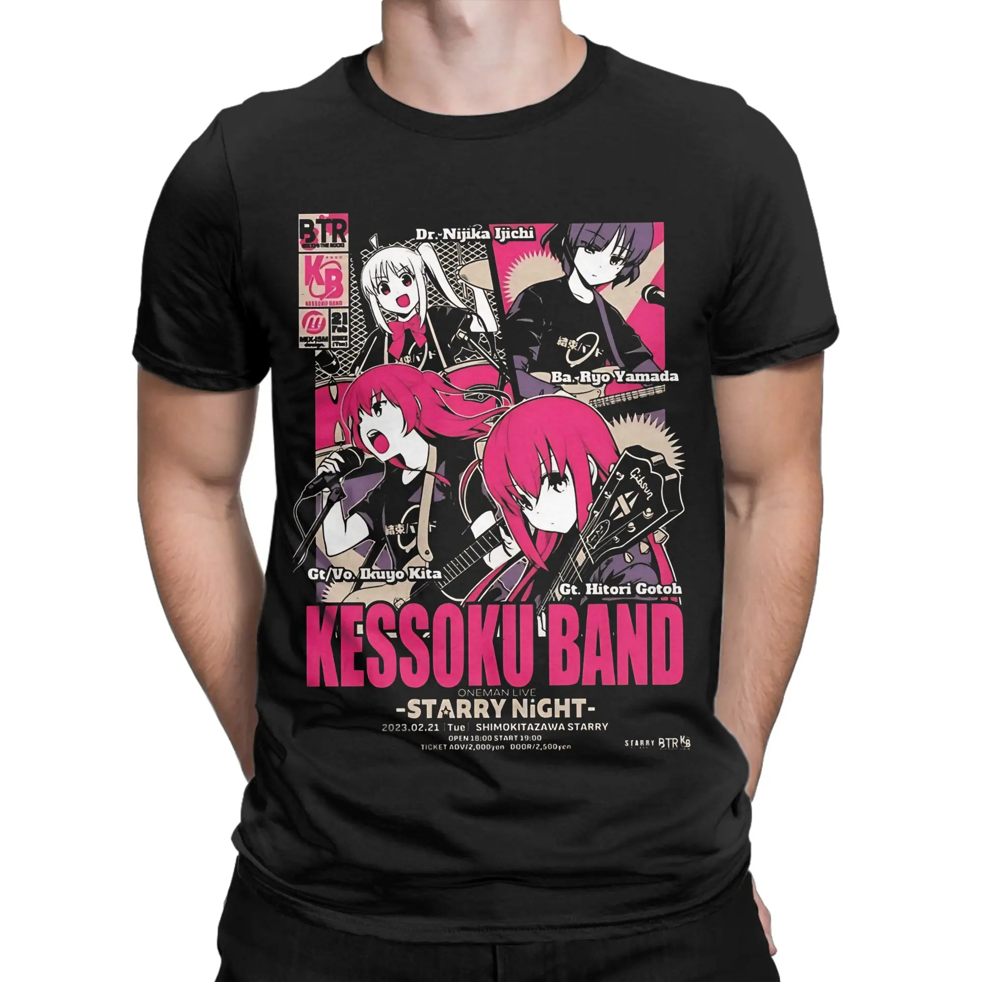 Four Member Band Classic Bocchi the Rock Funny Graphic 100% Cotton T-Shirt Tops Tees For Men
