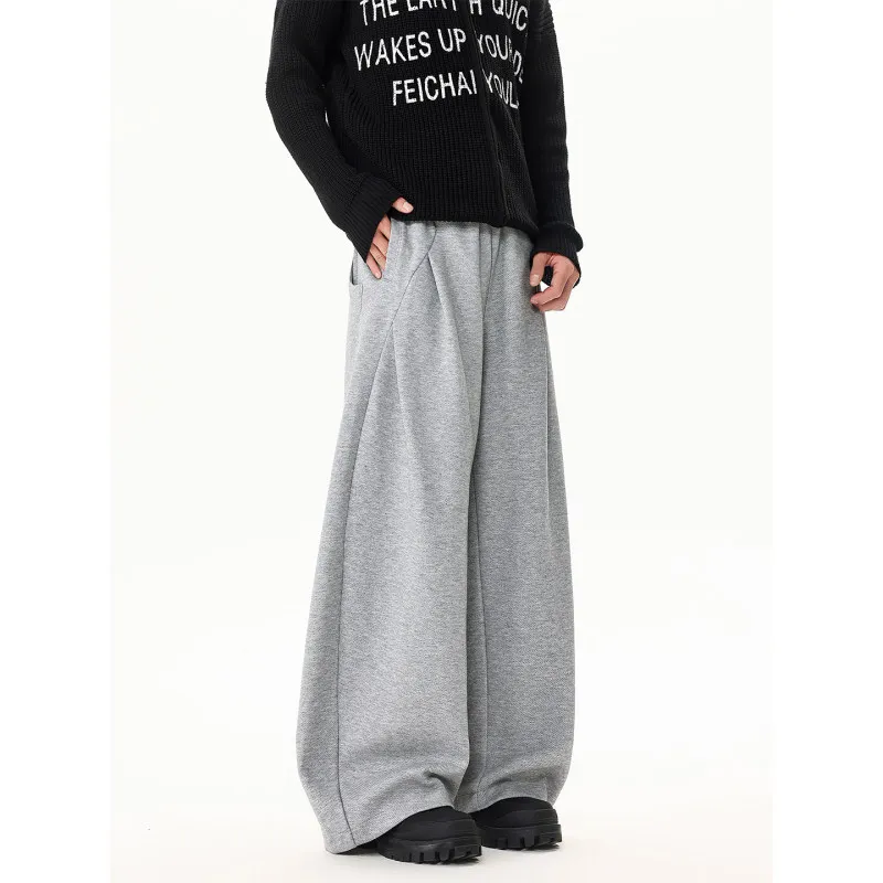 

American Sle Loose Straight Leg ey Sports Pants Men's Trendy Brand Cleanfit Deconstructed Design Casual Trousers