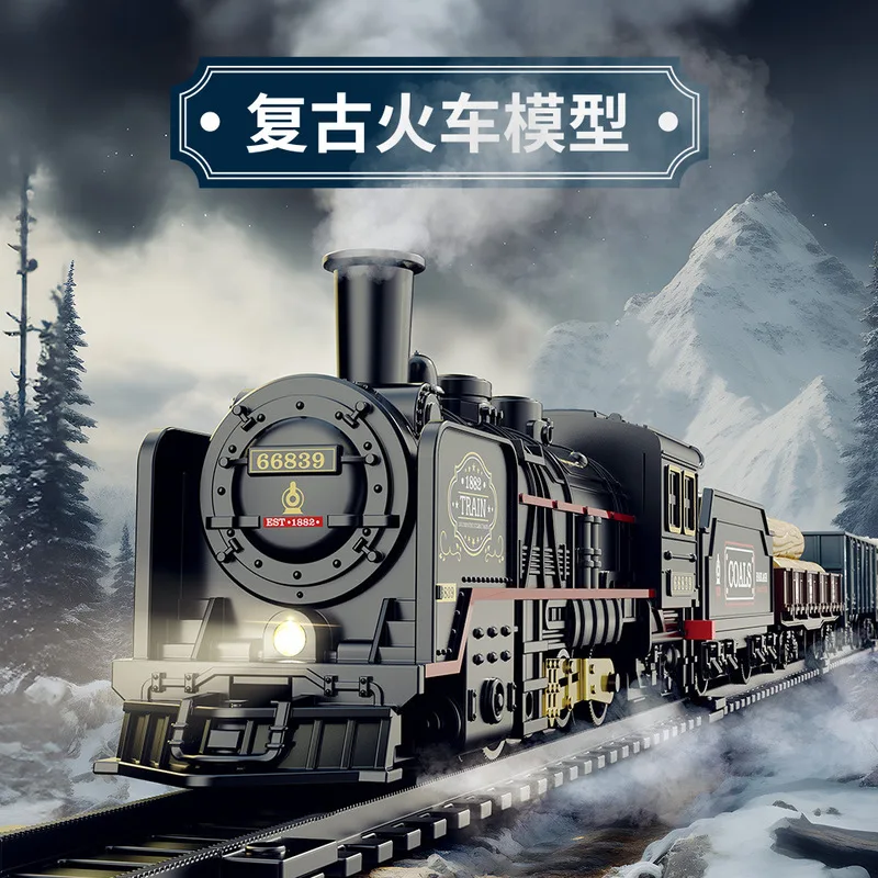 Tren de vapor eléctrico Retro para niños, juguetes clásicos, tren de carga ferroviario, pistas de alta velocidad, modelo de tren, juguetes para niños, regalo de Navidad