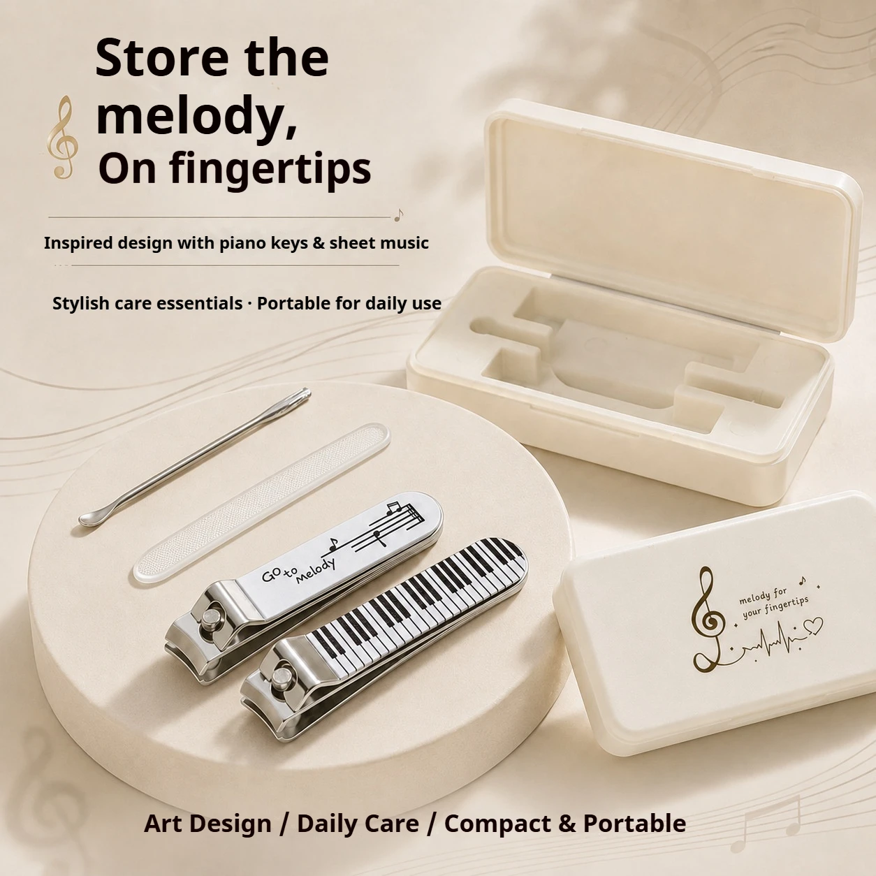1-Piece Set of Portable Nail Tools with Music Pattern, Nail Clippers and Manicure Tools, Creative Portable Storage Box, Exquisite and Suitable for Gift Giving