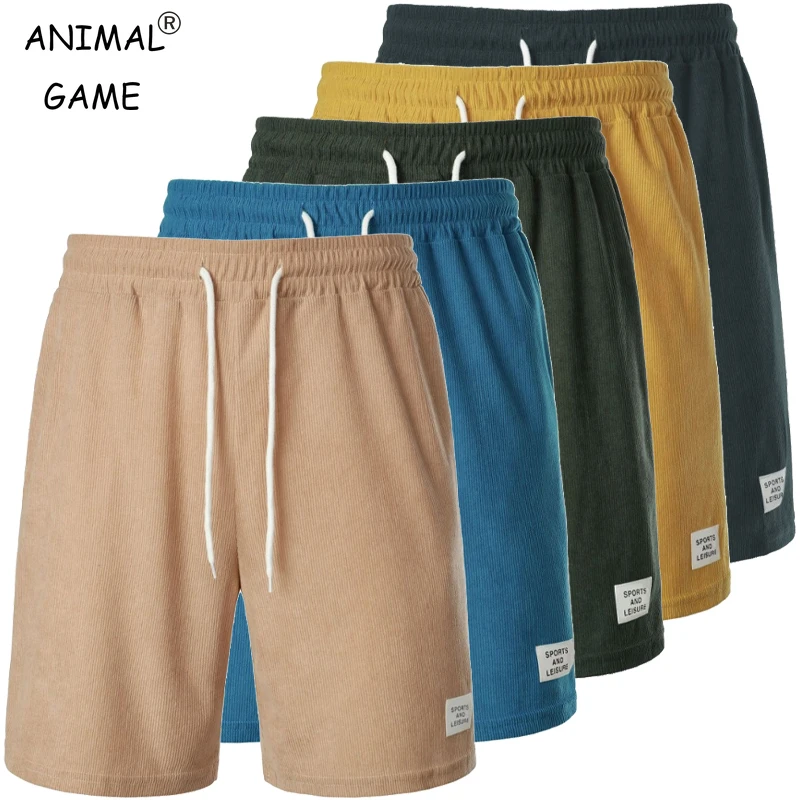 

Летние мужские вельветовые шорты, повседневные легкие пляжные брюки с эластичной резинкой на талии, однотонные дышащие уличные уличные брюки