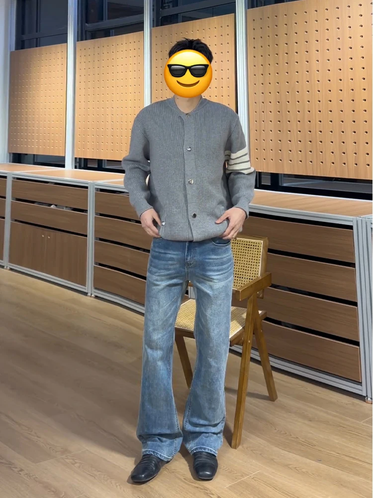 

Мужские джинсы Slim Fit светло-голубого цвета с расклешенными штанинами, американского стиля, прямого кроя, для повседневной носки