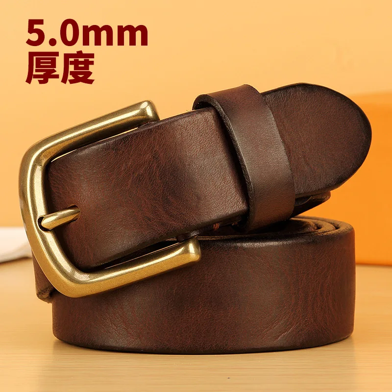 

Thickened belt men's genuine leather needle buckle pure cowhide copper buckle handmade retro old extended tooling belt