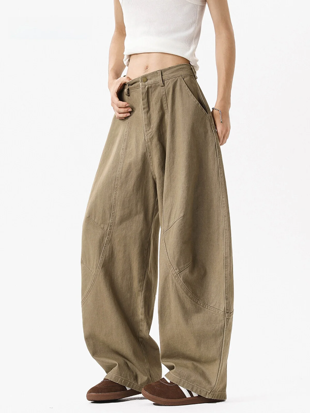 

Повседневные широкие брюки для мужчин и женщин, летние модные драпированные длинные брюки прямого кроя, рабочая одежда из хлопка и полиэстера