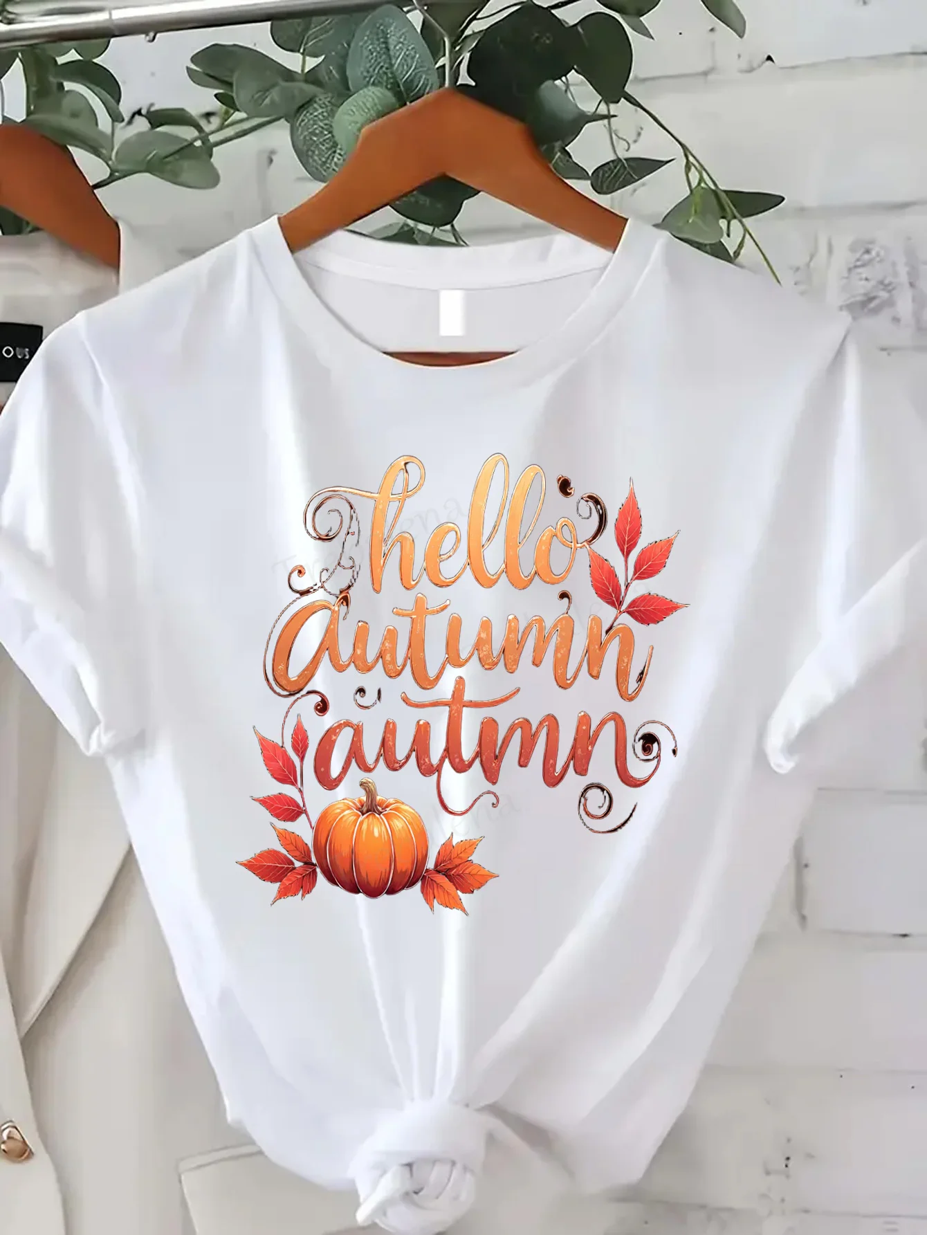

Comfortable Women's Print T-shirt "Hello Autumn Pumpkin T-Shirt - Fall Seasonal Graphic Tee for Women"