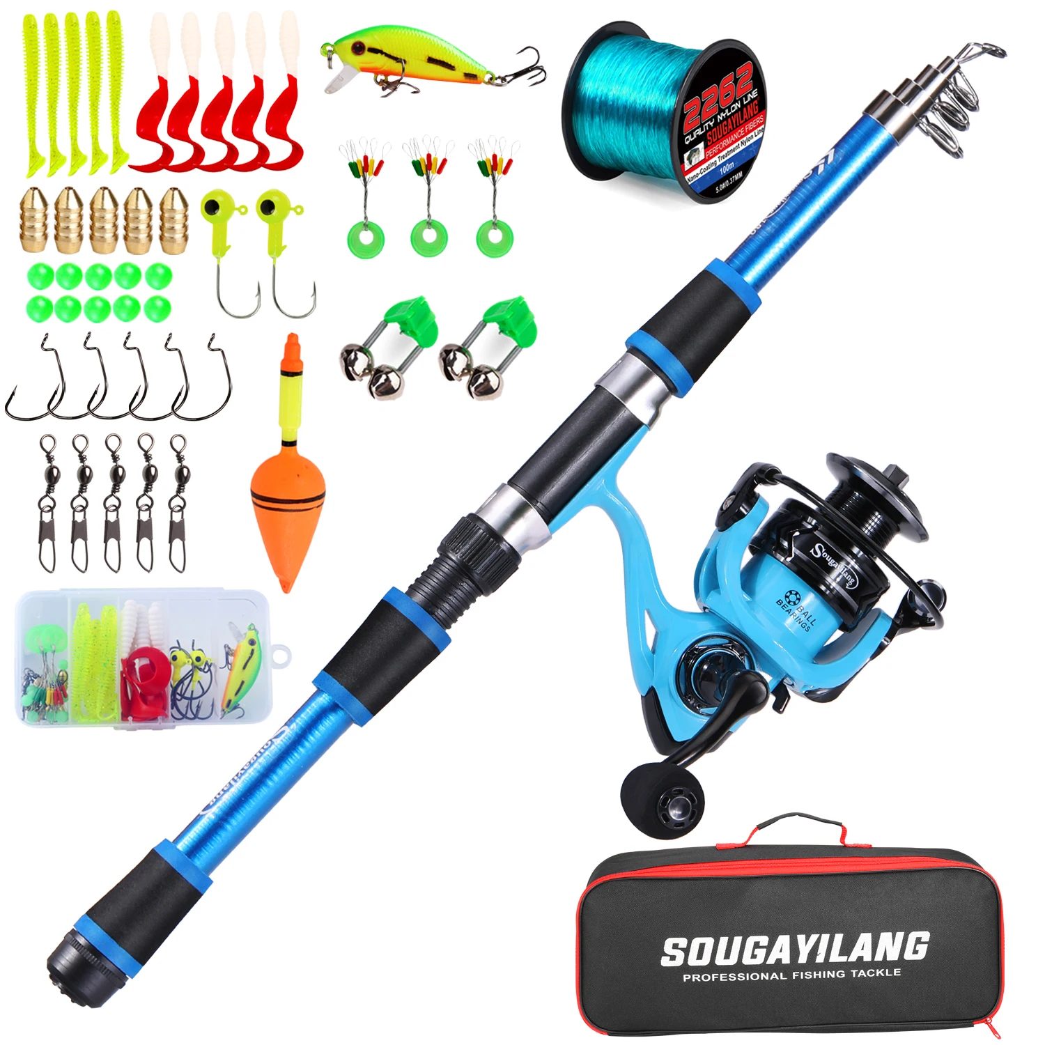 

Полный комплект телескопической удочки Sougayilang со стекловолоконной удочкой длиной 1,8 м и набором крючков для спиннинговой катушки 5,2:1 с леской