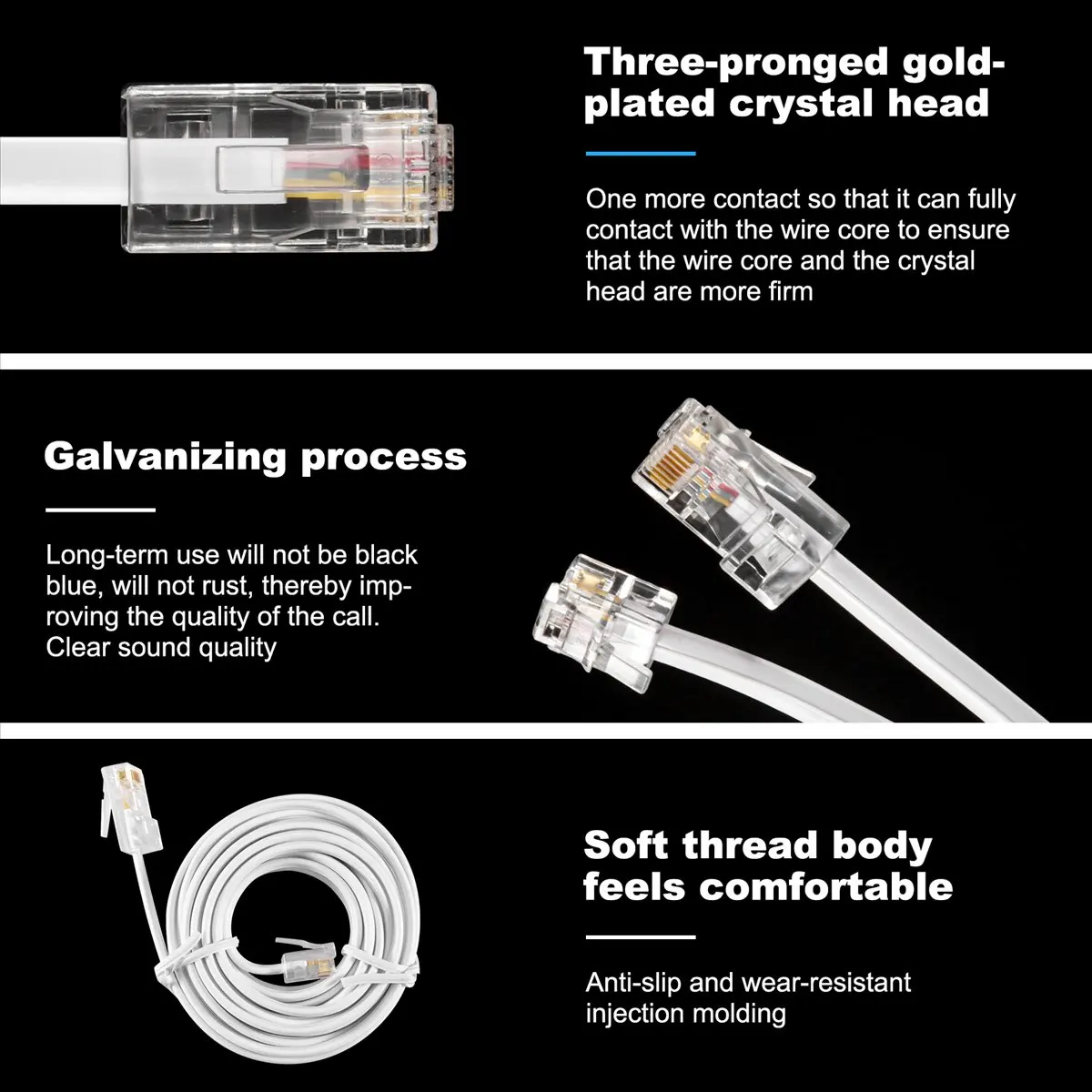 T31C hot-RJ11 6P4C to RJ45 8P4C Modular Phone Internet Extension Cable 3 Meter