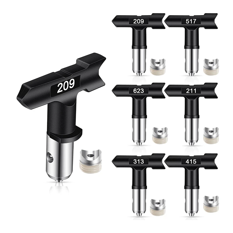 

6Pcs Sprayer Tips Reversible Air-Less Spray Tip Black Air-Less Paint Sprayer Tips Parts (209 211 313 415 517 623)