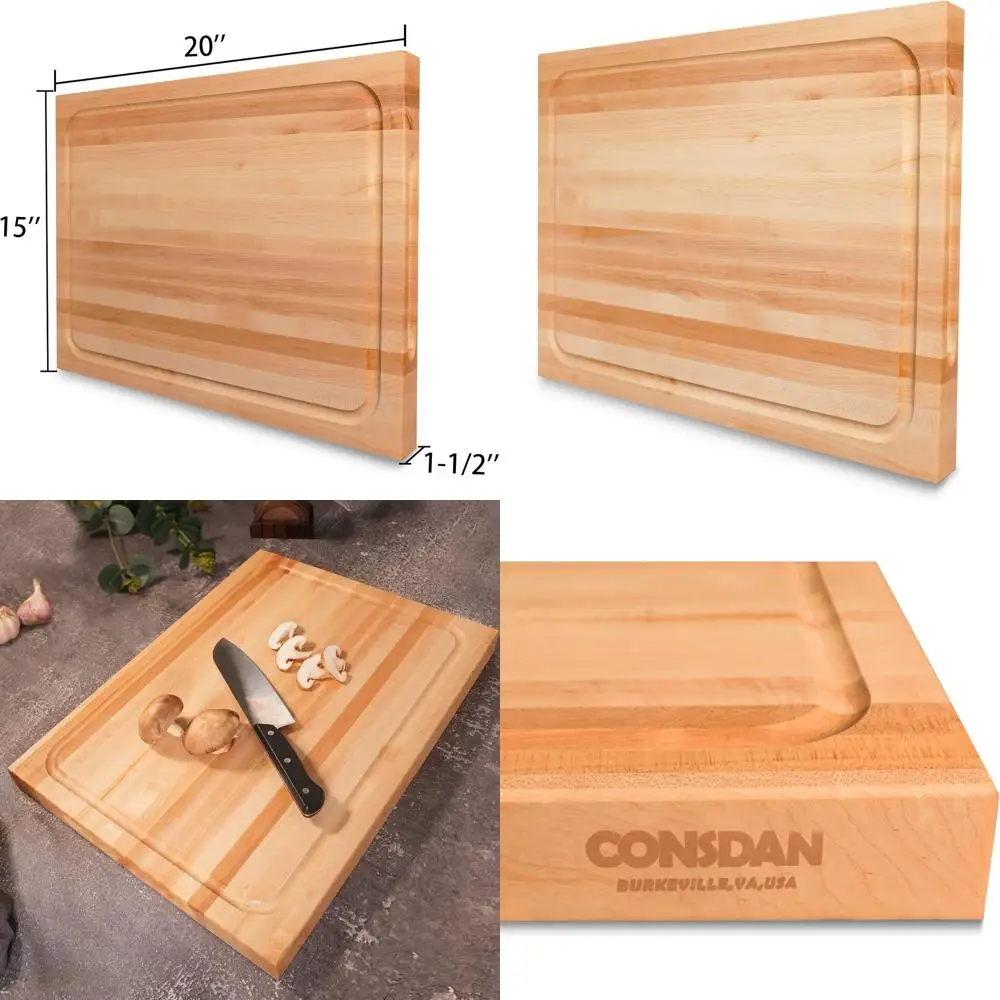 

Разделочная доска из твердого клена, выращенная в США, толщина 20x15, 1,5, зерно кромок, пищевое масло, удобная для кухни с невидимой ручкой