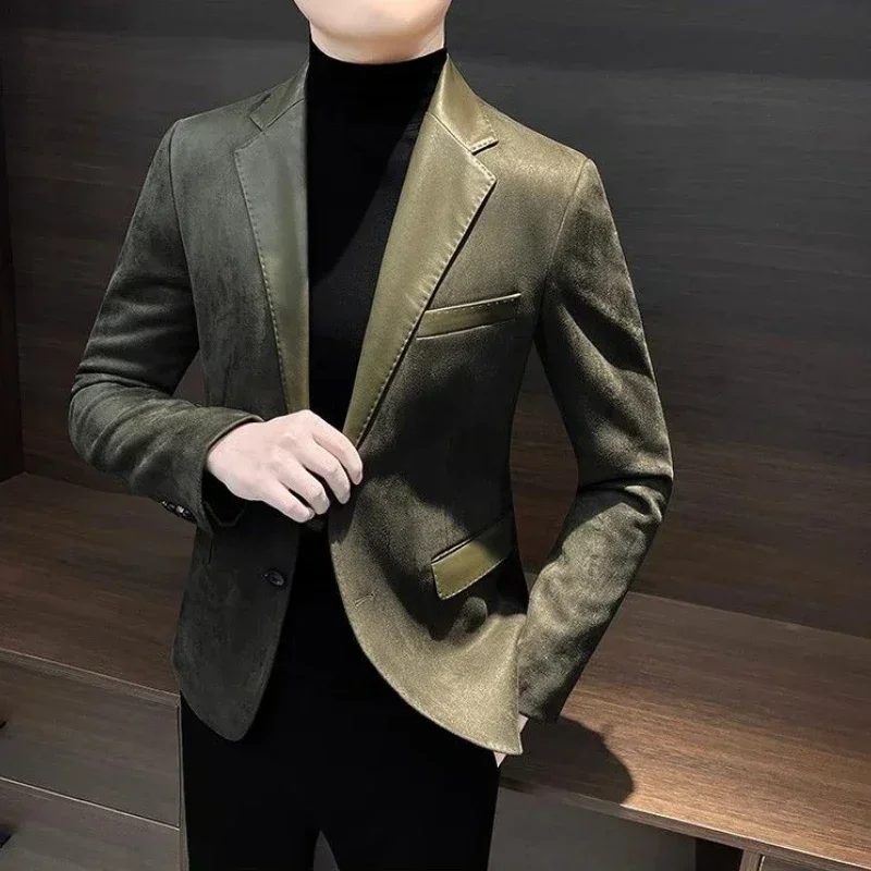

Slim Fit High Quality Coats Thin Jacket for Men New in Man Suits and Blazers Menswear Single Models Vintage Clothing Elegant