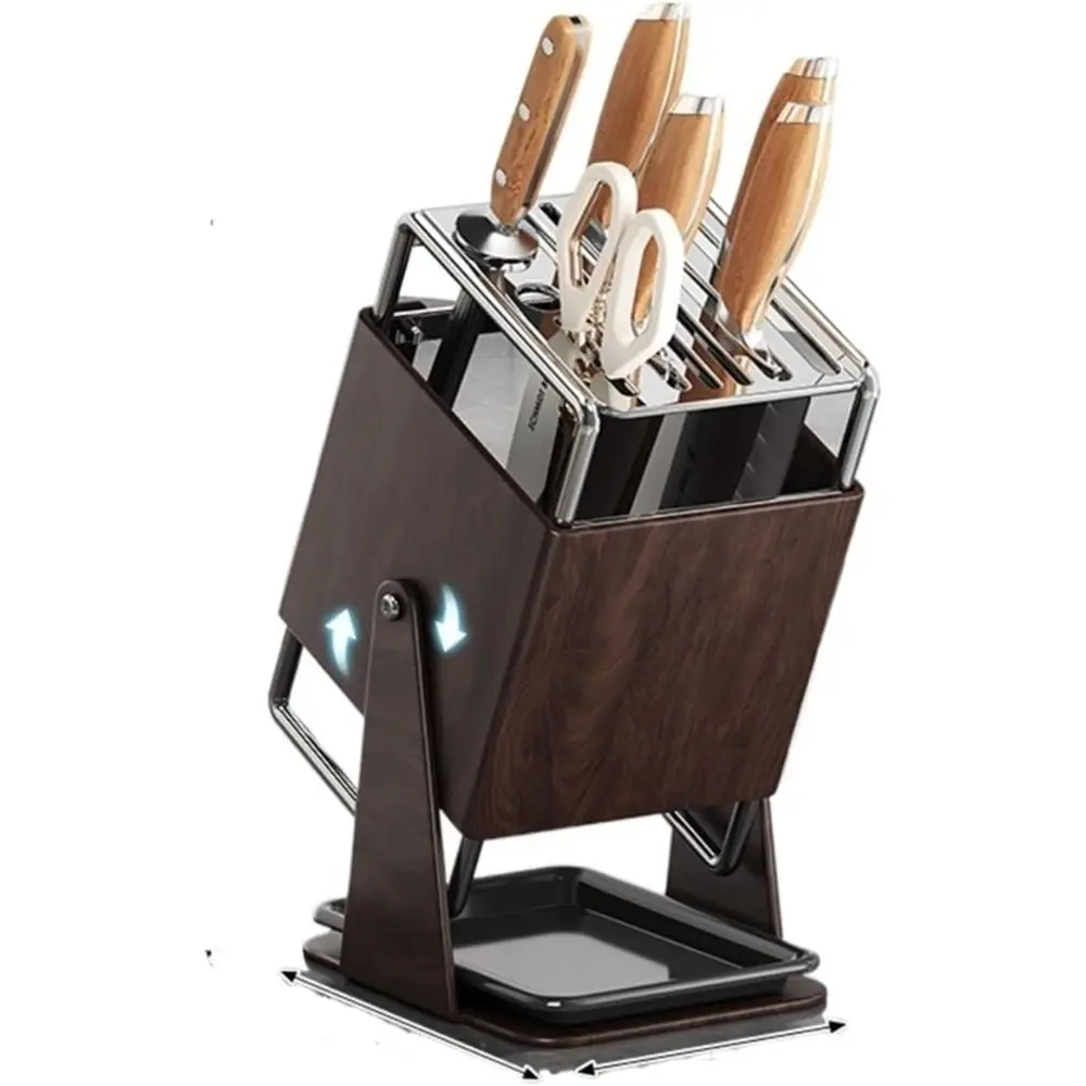 New Stainless Steel Kitchen Storage Holder 9 Slots 30° Rotating Storage Rack Multifunctional with Draining Tray Countertop Shelf