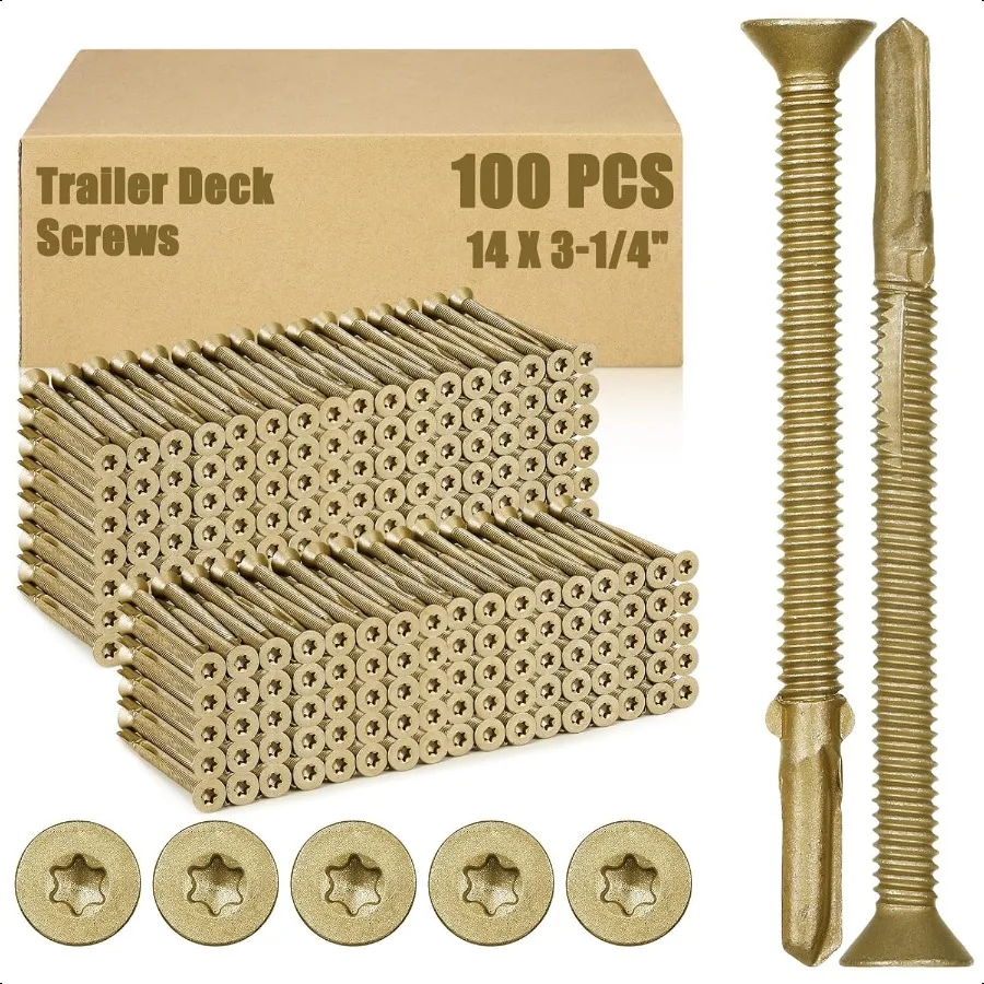 

100 Pcs 14 x 31 4 Trailer Deck Screws Bulk Self Tapping Wood to Metal Star Head Self Drilling Reamer for Trailers Flatbeds Fast