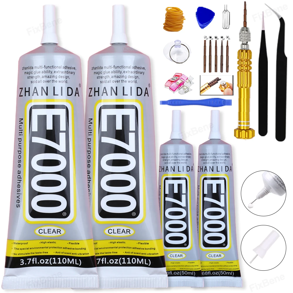 Colla per schermo del telefono cellulare Adesivo per orologio Forte E7000 Cornice per cover posteriore Display LCD Kit di strumenti di riparazione Tessuto con strass Pietra preziosa Bond