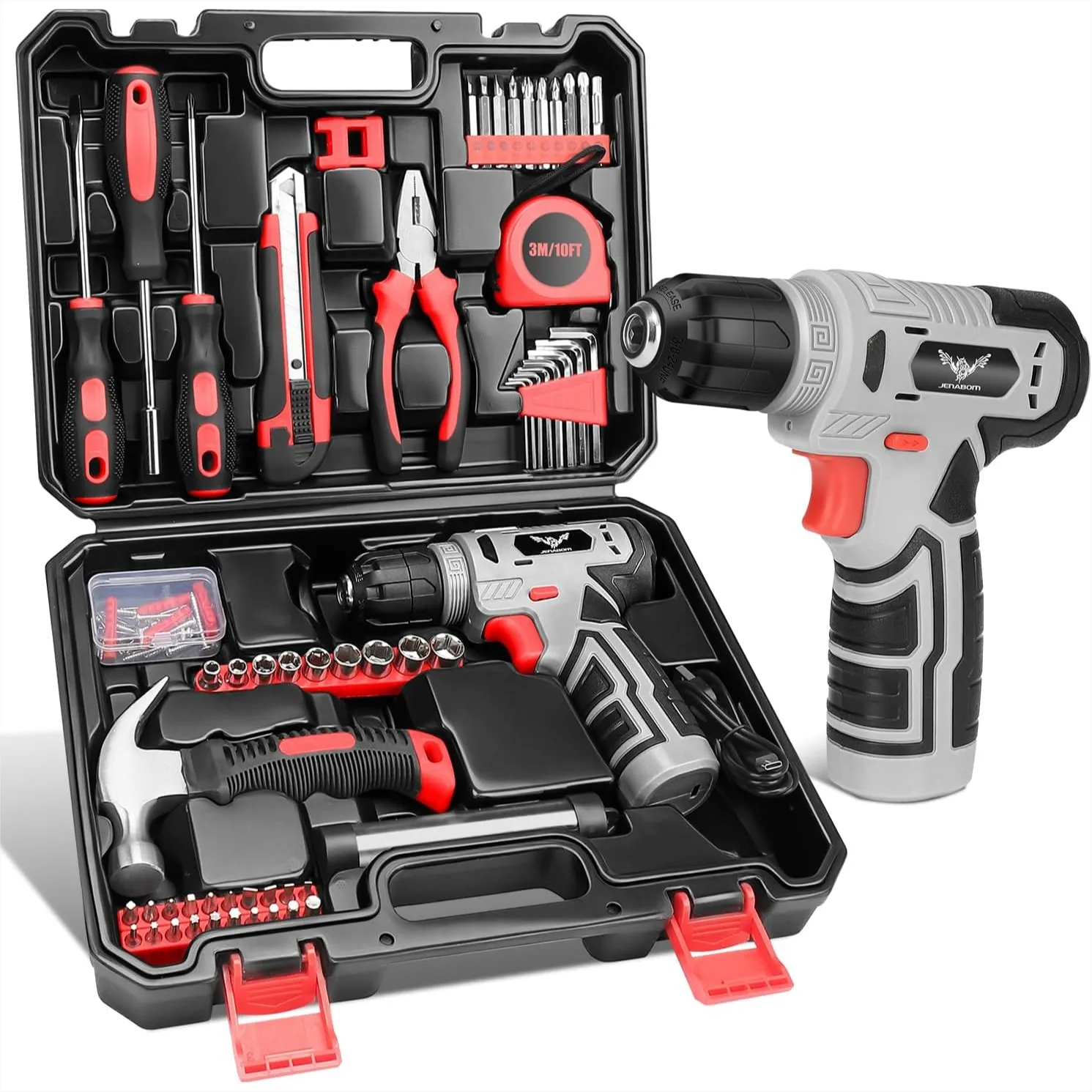 

8V Cordless Drill Set, 146 Piece Home Tool Kit with Hand Drill for DIY Homeowner