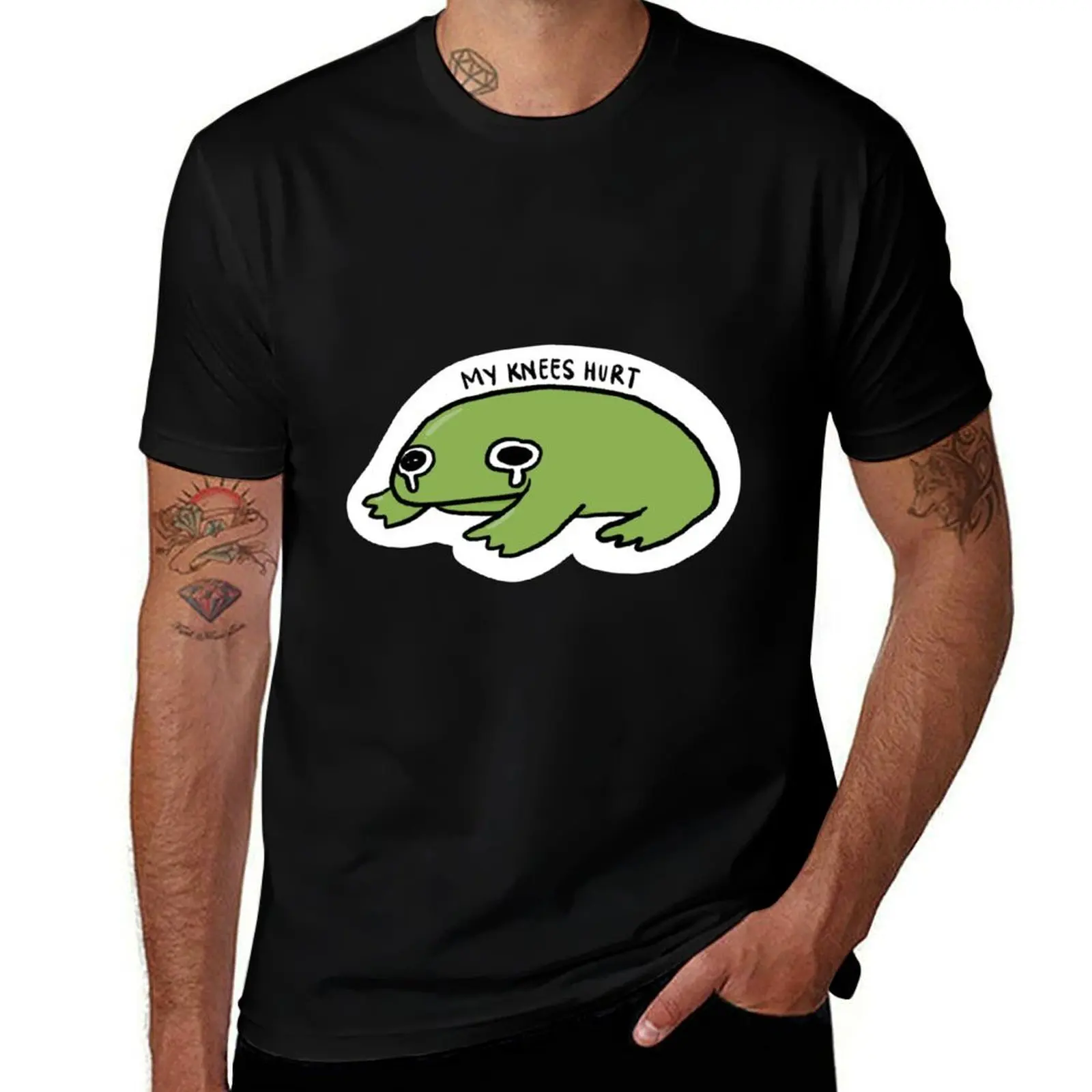 My Knees Hurts | Crying Green Frog T-Shirt Breathable Mesh Panel T-Shirt