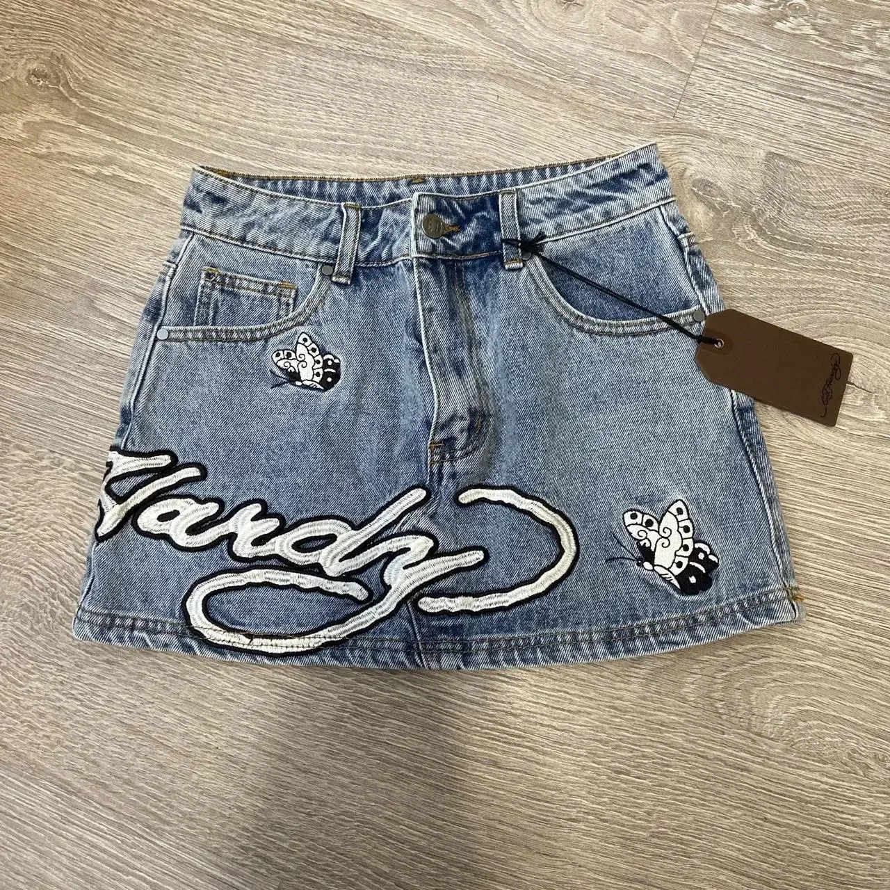 Fashionable Short Skirt Streetwear Retro Blue Denim Embroidered Lettering Gothic Hip Hop Style Y2K Harajuku Trend Loose Fit A...