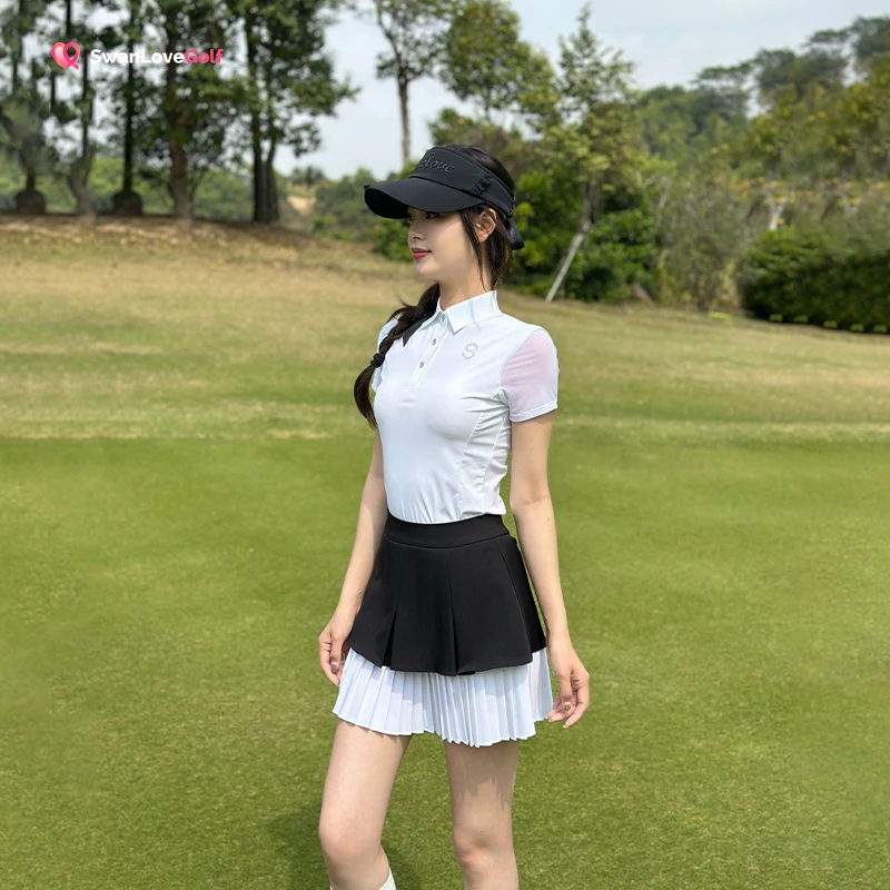 SG Golf Clothing for Women Short Sleeve Polo Shirt Breathable Cooling Tops Ladies Tennis Pleated Skirt Double Layer Cake Skorts
