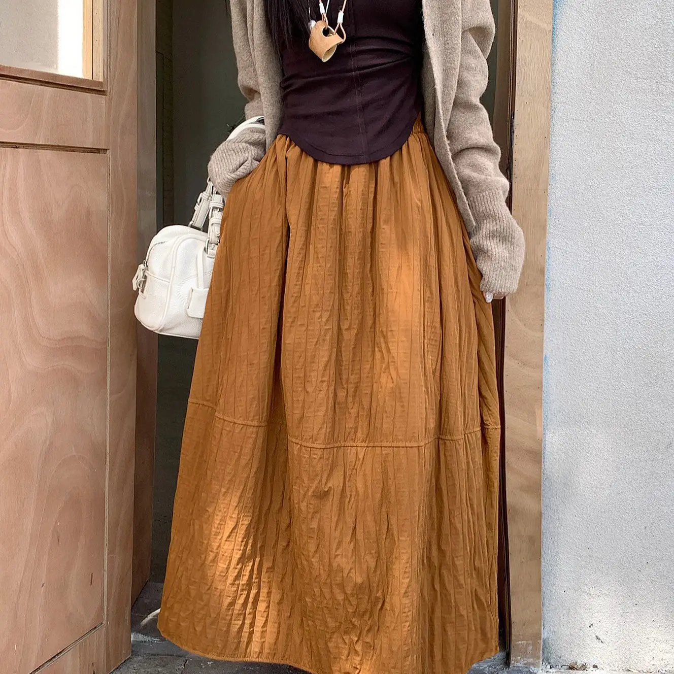 Vintage dreidimensionaler Blumenknospen-Halbrock für Damen, Herbst 2022, neuer, hoch taillierter, schlankmachender, bauschiger, mittellanger Rock