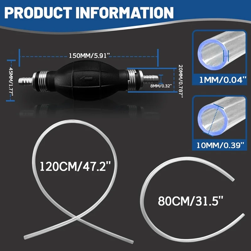 Gas Siphon Pump For Gasoline,Fuel Siphon Pump With Siphon Hose For Gasoline,Hand Syphon Pump For Water,For Lawn Mower